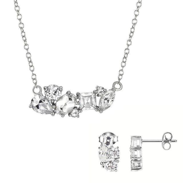 Sterling Silver Cubic Zirconia Cluster Stud Earrings & Pendant Necklace Set, Womens Product Image