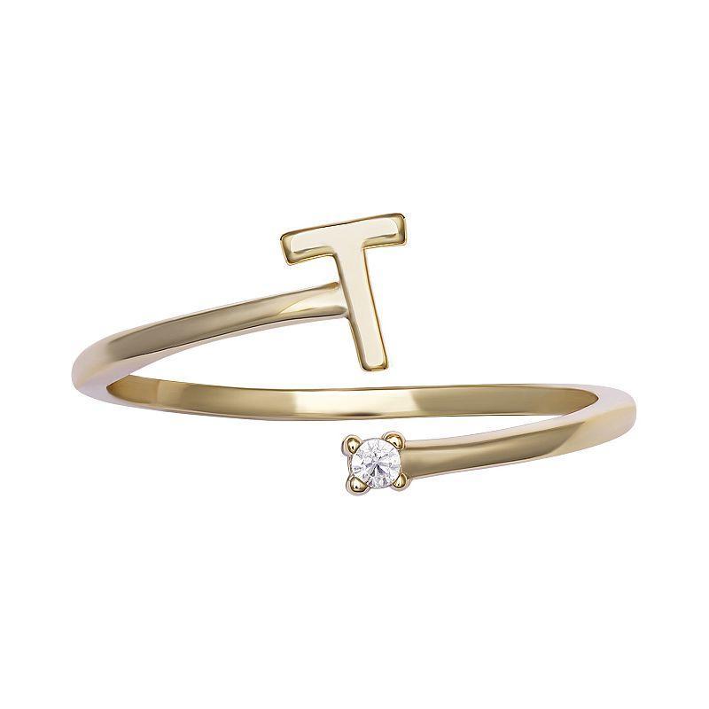 PRIMROSE Sterling Silver Cubic Zirconia Initial Bypass Band Ring, Womens Gold Tone K Product Image