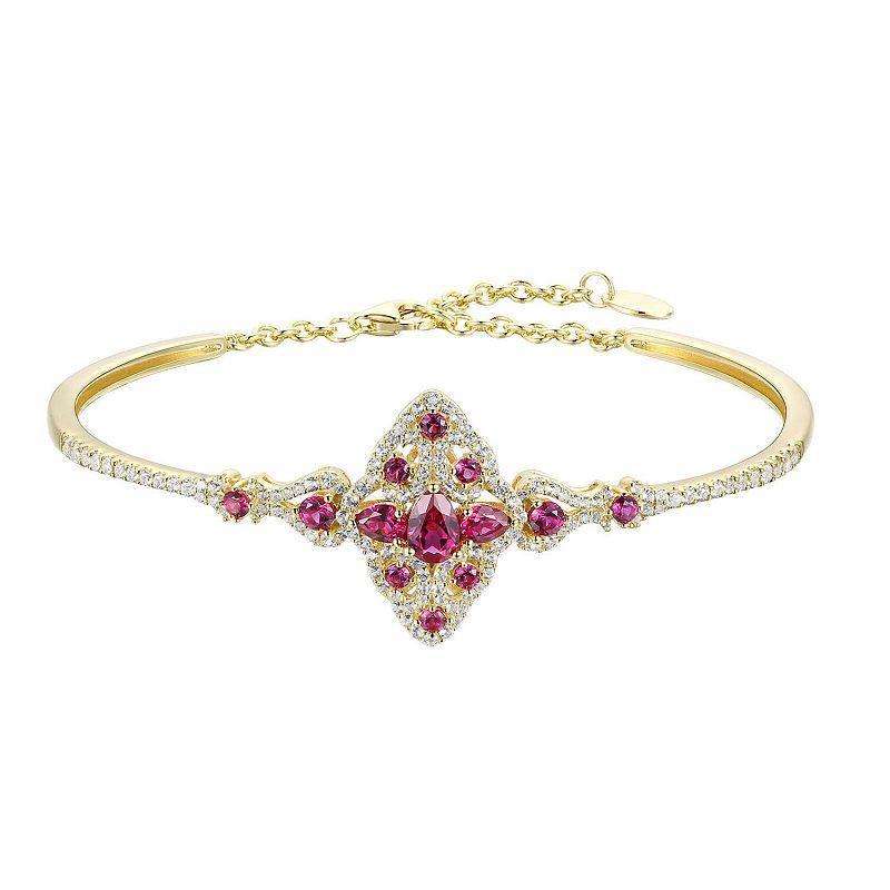 14k Gold Over Silver Lab-Created Ruby Bangle, Womens Gold Tone Product Image