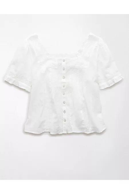 AE Square-Neck Lace Button-Up Shirt Women's Product Image