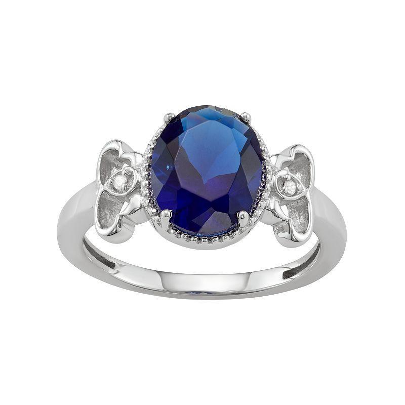 Jewelexcess Sterling Silver Lab-Created Sapphire & Diamond Accent Ring, Womens White Product Image