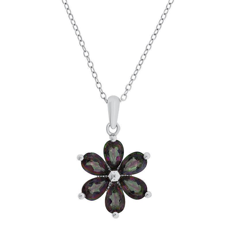 Sterling Silver Multicolored Quartz & White Topaz Flower Pendant Necklace, Womens Product Image