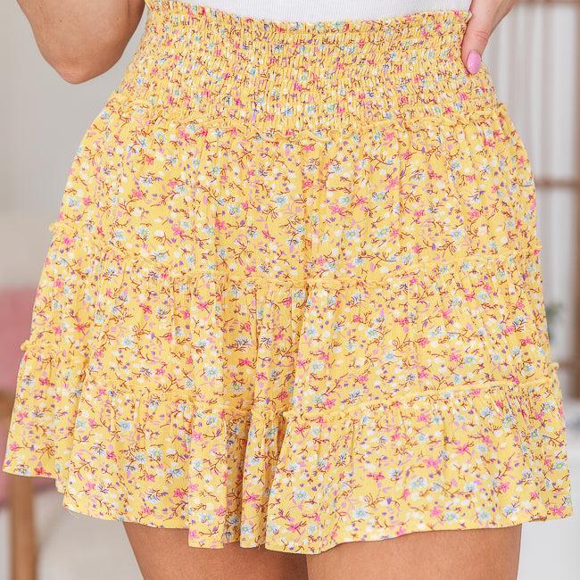 Through The Garden Yellow Floral Mini Skort Product Image