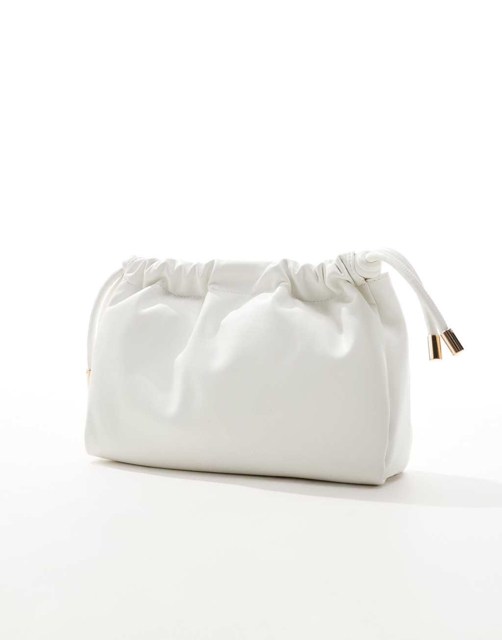 ASOS DESIGN drawstring clutch bag with metal ends in white Product Image