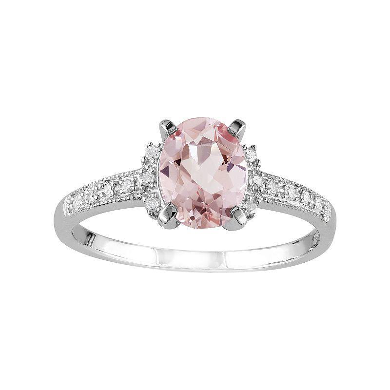 Stella Grace Sterling Silver Morganite & Diamond Accent Oval Ring, Womens Pink Product Image