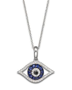 Effy Sapphire (1/4 ct. t.w.) and Black and White Diamond (1/8 ct. t.w.) Evil Eye Pendant in 14k Gold Product Image