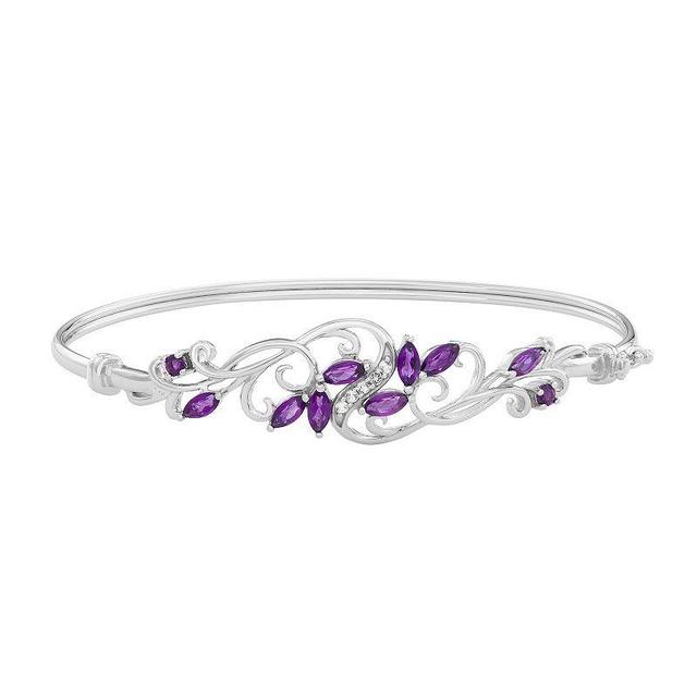 Sterling Silver Amethyst & White Topaz Accent Flower Bangle Bracelet, Womens Product Image