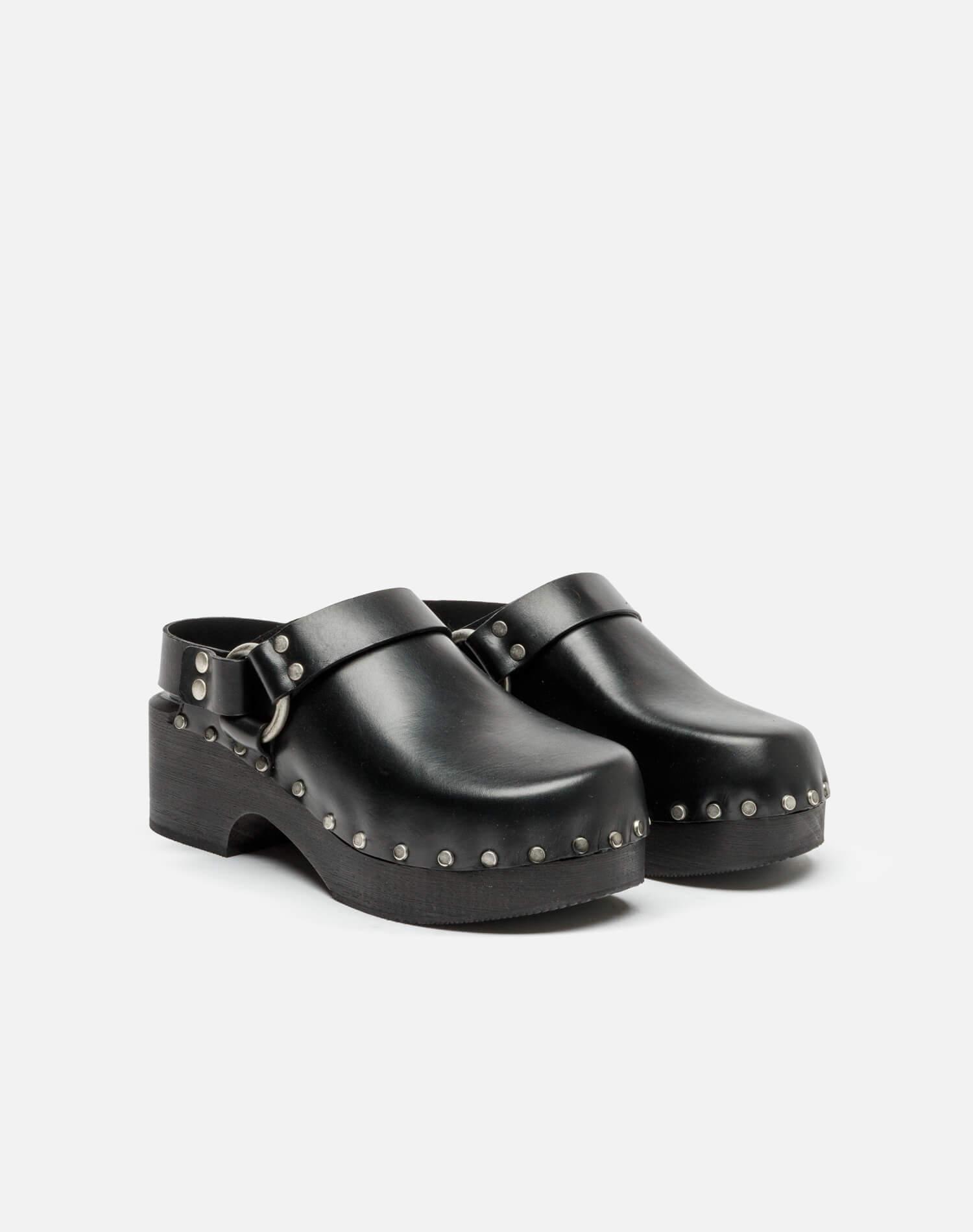 70s Studded Slingback Clog - Worn Black Leather Female Product Image