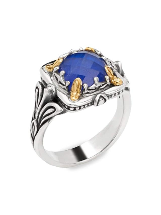 Womens Celestine Sterling Silver, 18K Yellow Gold & Sodalite Doublet Ring Product Image