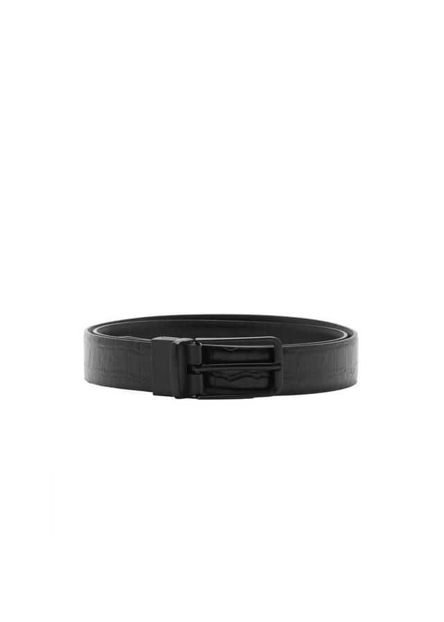 MANGO MAN - Croc-effect leather belt blackMen Product Image