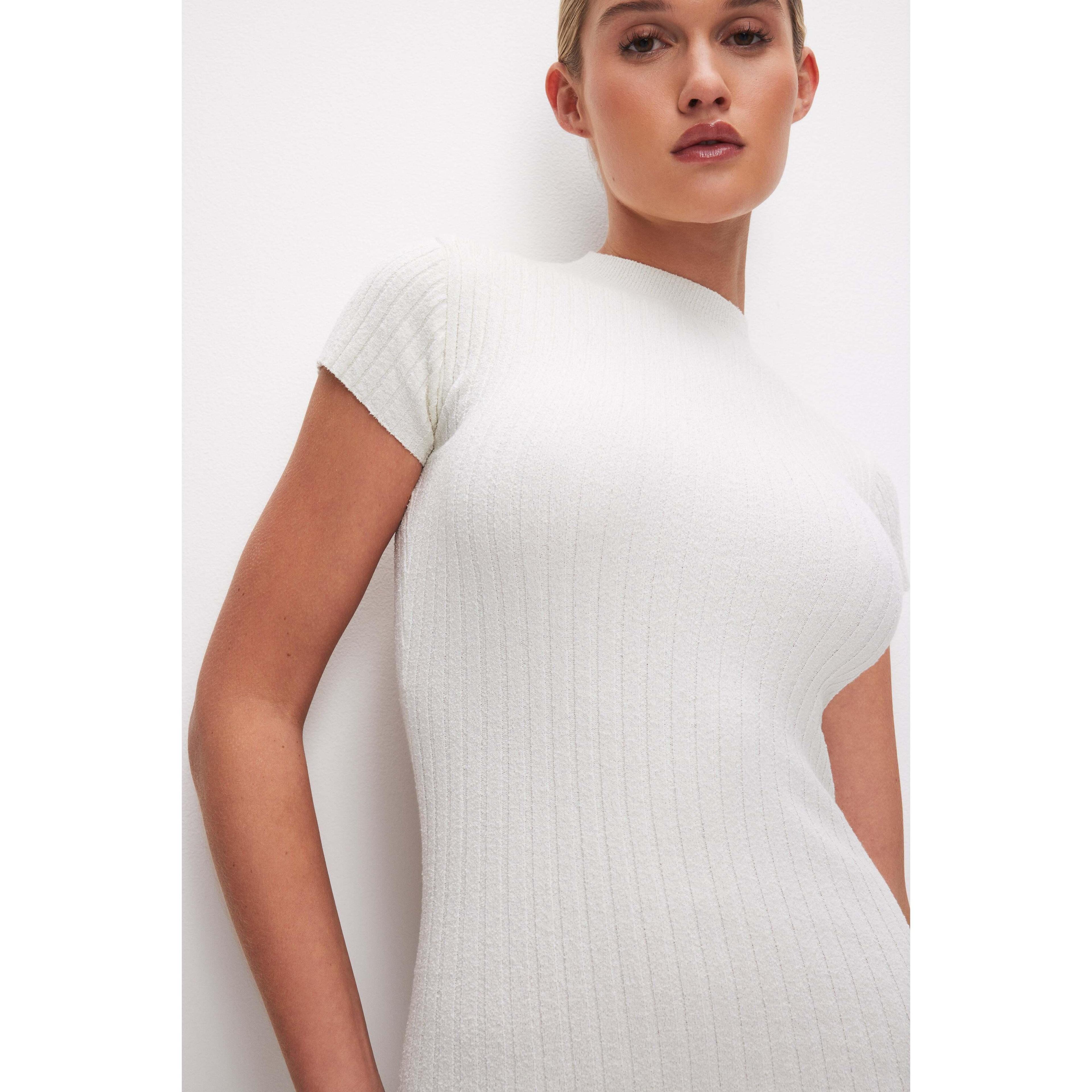 Womens Ribbed Terry Midi Dress | Cloud White, Size Medium | Good American by Khlo Kardashian Product Image