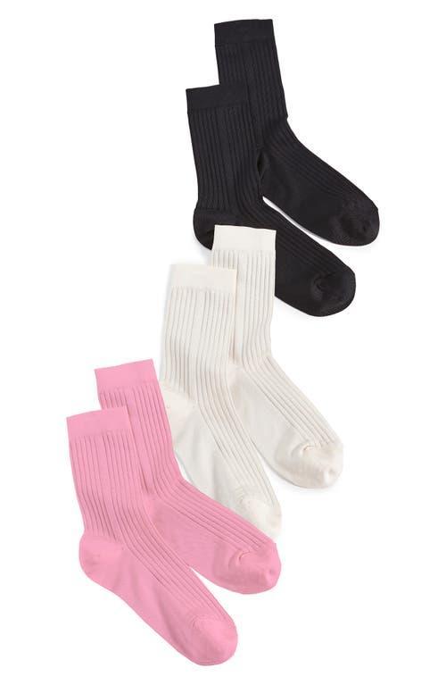 Silky Rib-Knit Crew Socks 3-Pack Product Image