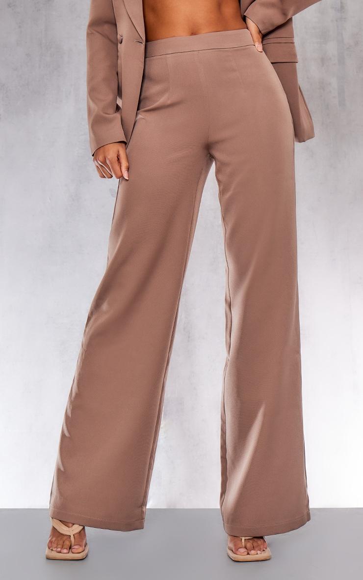 Mocha Woven High Waisted Tailored Wide Leg Pants Product Image