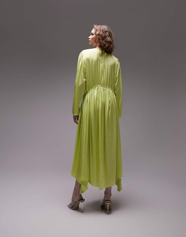 Topshop occasion ruched detail long sleeve midi dress in lime Product Image