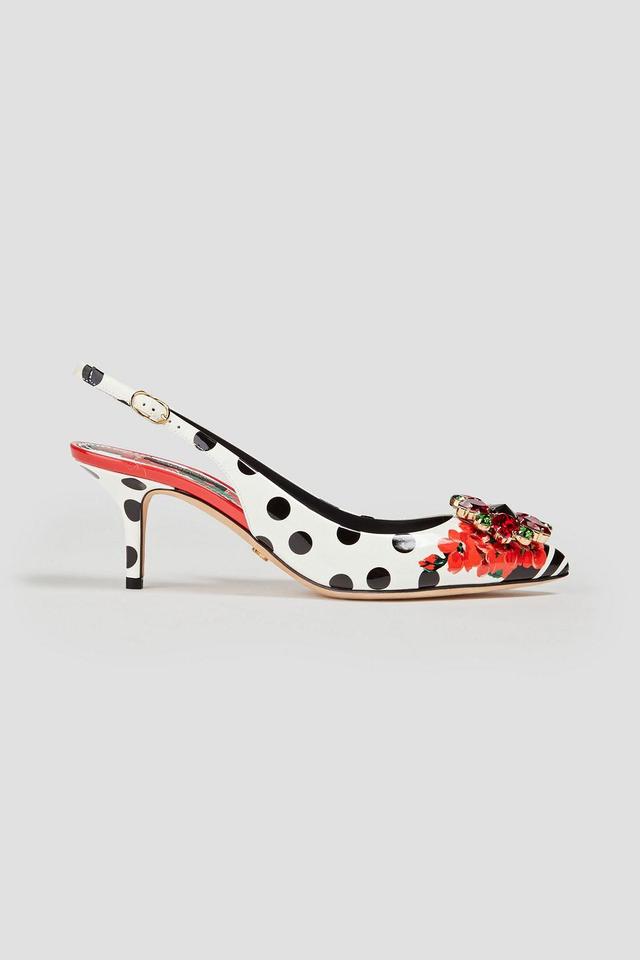 Crystal-embellished Printed Patent-leather Slingback Pumps In White Product Image