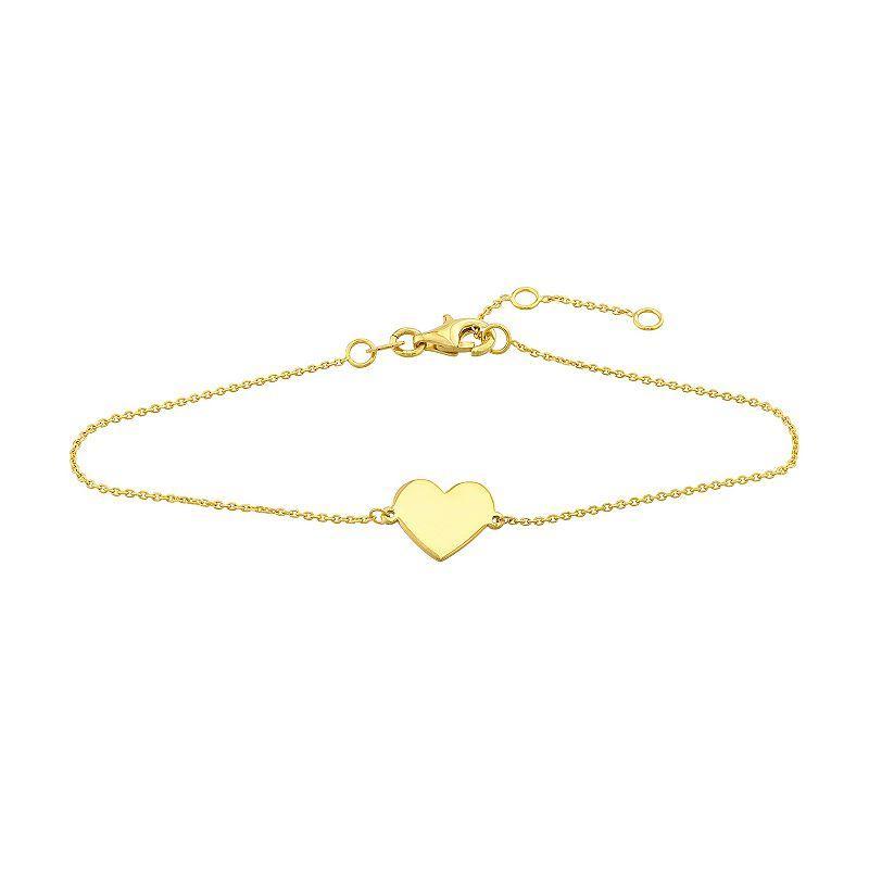 14k Gold Flat Heart Bracelet, Womens Product Image