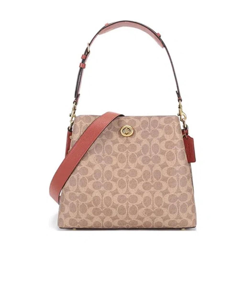 COACH Monogram Leather Shoulder Bag In Brown Product Image