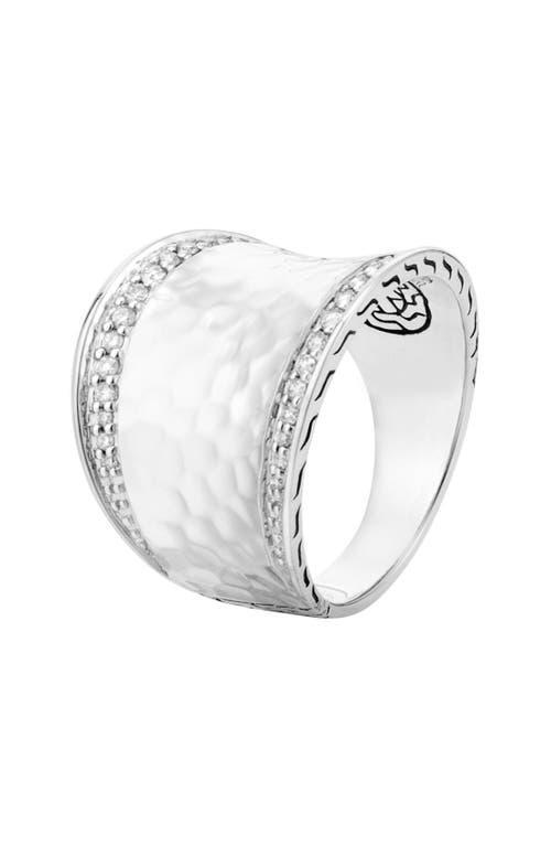 Womens Classic Chain Hammered Silver & Diamond Small Saddle Ring Product Image