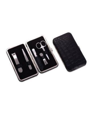 5 Piece Manicure Set with Small and Large Clippers, File, Tweezers and Scissors Leather with Croco Pattern Case. Product Image