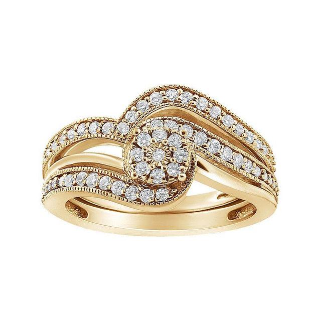 Haus of Brilliance 14k Gold Over Silver 1/3 Carat T.W. Diamond Bypass Vintage Engagement Ring Set, Womens Gold Tone Product Image