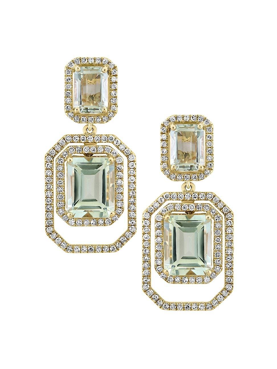 Womens 14K Yellow Gold, Green Amethyst & 0.79 TCW Diamond Drop Earrings Product Image