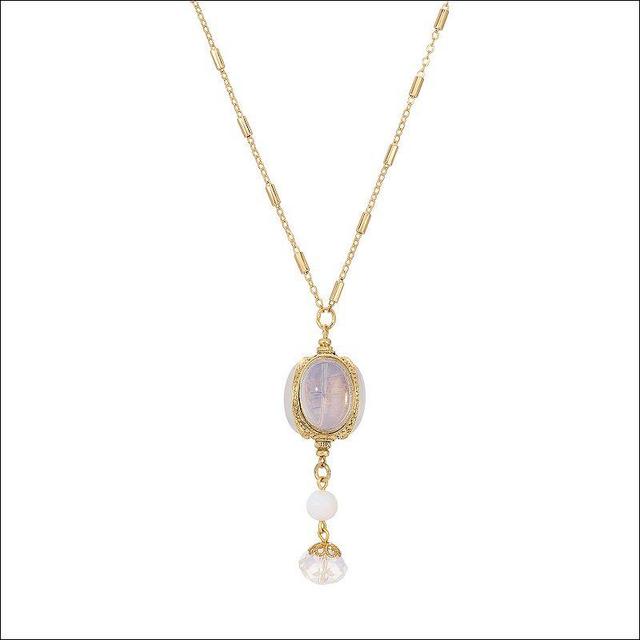 1928 Gold Tone Simulated Opal Three-Sided Spinner Drop Necklace, Womens, White Product Image