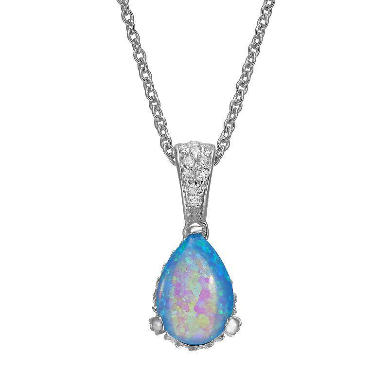 Sophie Miller Lab-Created Blue Opal & Cubic Zirconia Teardrop Pendant Necklace, Womens Product Image