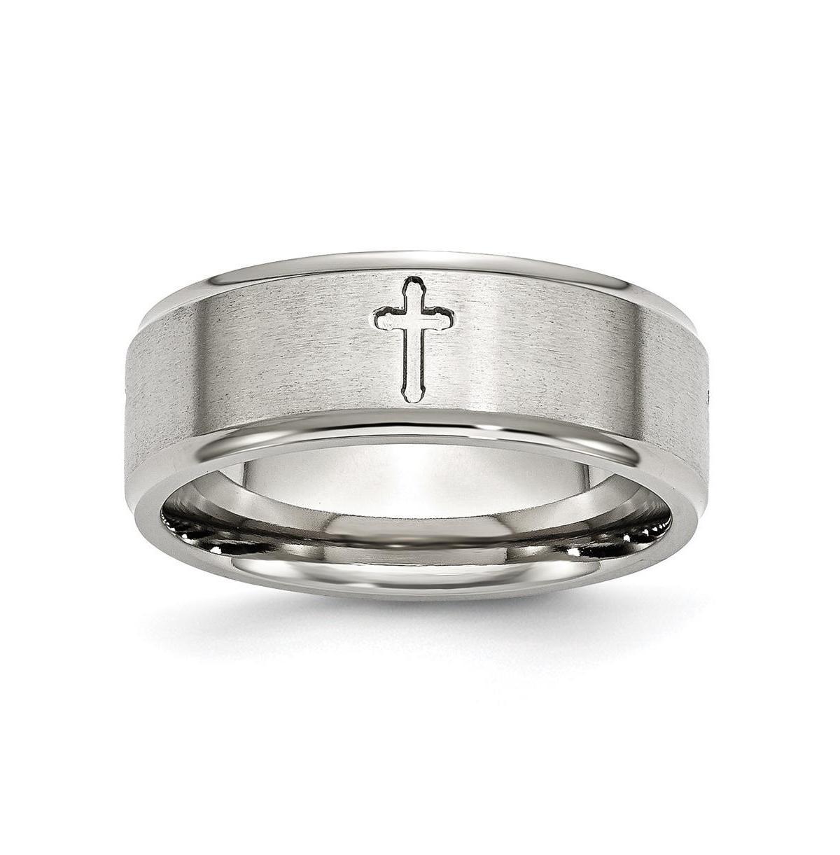 Chisel Stainless Steel Brushed Polished Cross 8mm Edge Band Ring Product Image