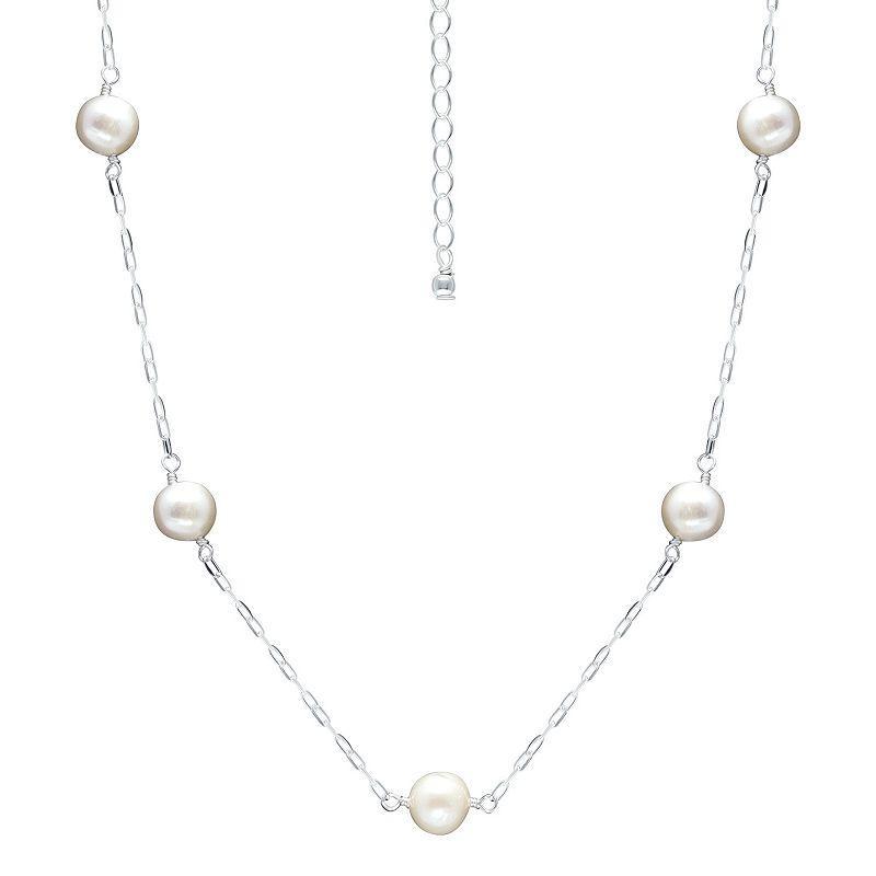 Aleure Precioso Sterling Silver Freshwater Cultured Pearl Chain Necklace, Womens Product Image