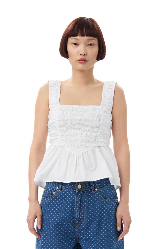 White Cotton Poplin Smock Strap Top Product Image