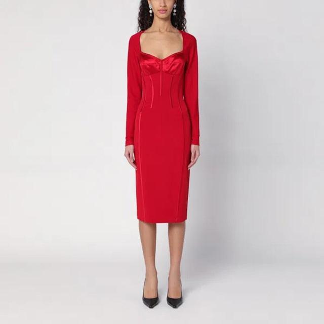 DOLCE & GABBANA Corset Silk-satin Midi Dress In Red Product Image