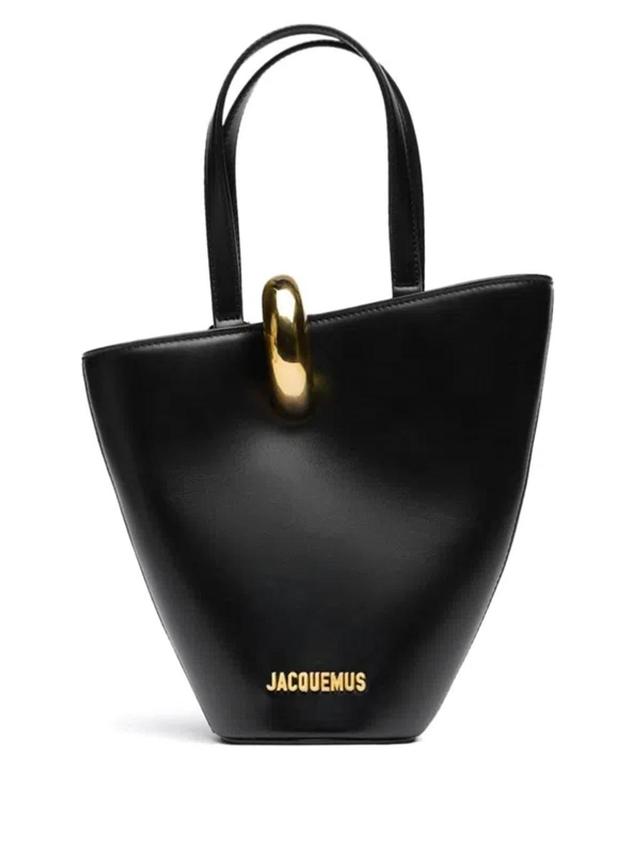 JACQUEMUS Calf Leather Le Petit Bambola Tote Bag In Black Product Image