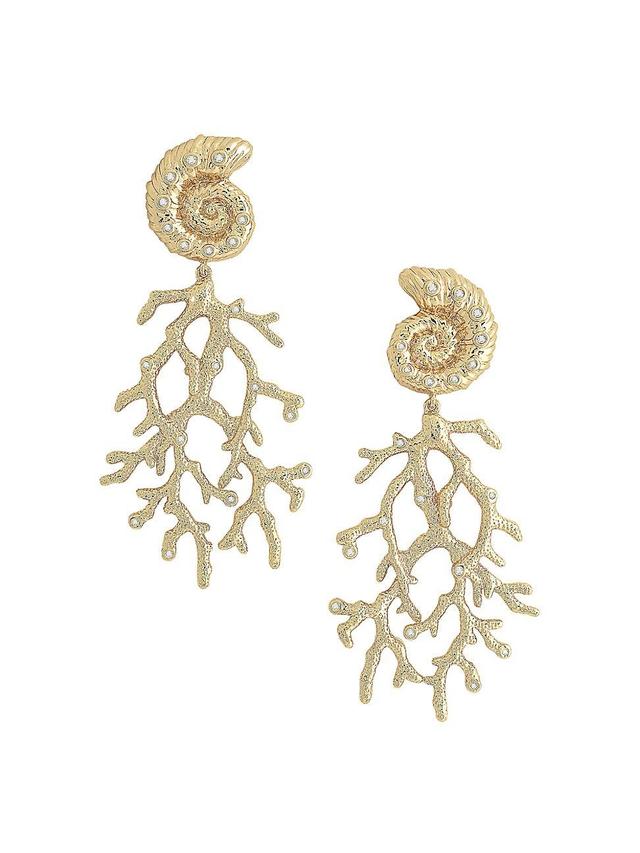 Womens Ocean Shell With Coral 18K-Gold-Plated & Cubic Zirconia Drop Earrings Product Image