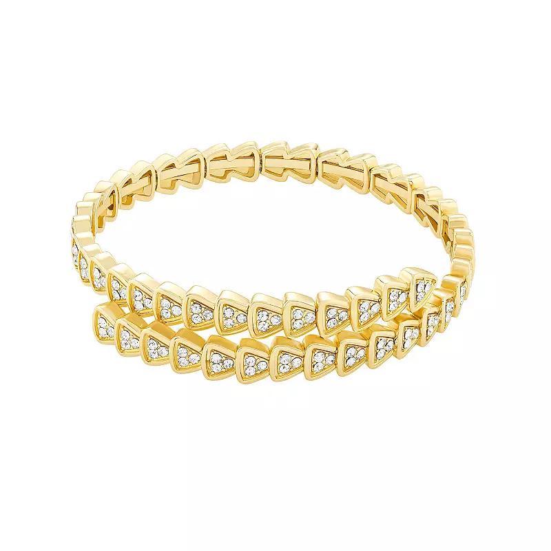 Emberly Gold Tone Pave Clear Glass Stone Wrap Bangle Bracelet, Womens, White Product Image