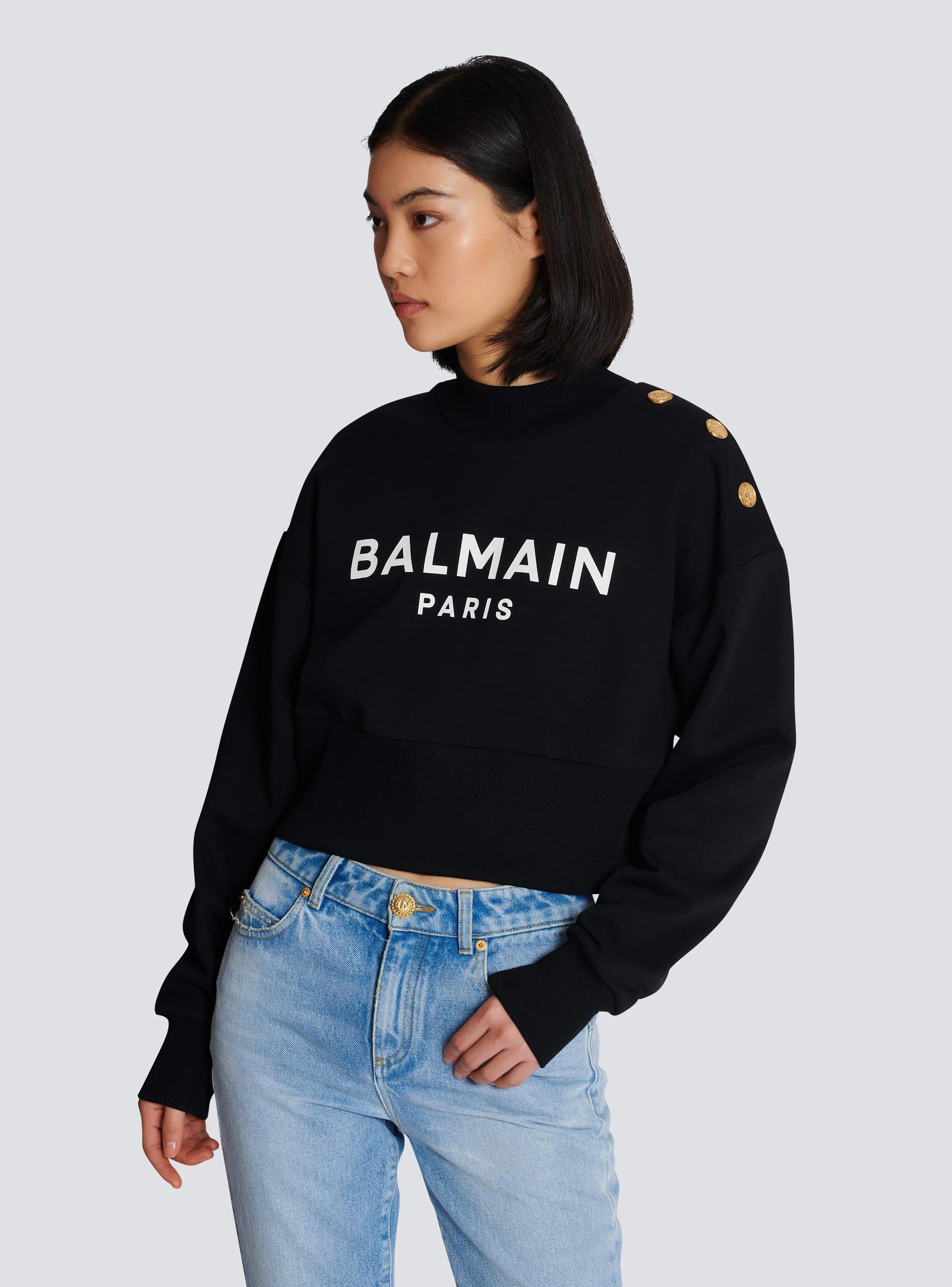 Cropped sweatshirt with Balmain Paris print Product Image