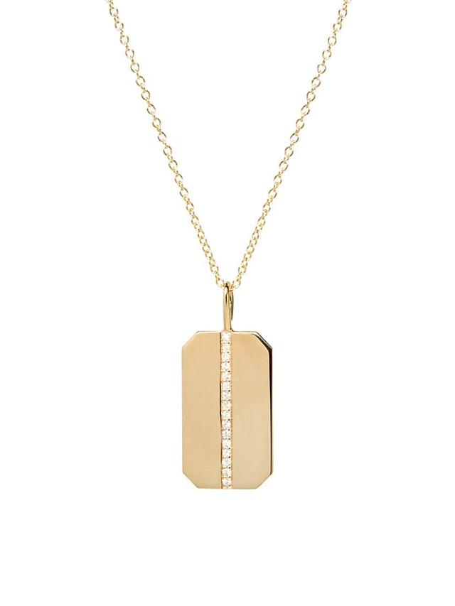 Womens 14K Yellow Gold & Diamond Medium Dog Tag Pendant Necklace Product Image