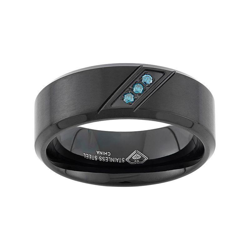 Blue Diamond Accent Black Ion-Plated Stainless Steel Wedding Band - Men, Mens Product Image