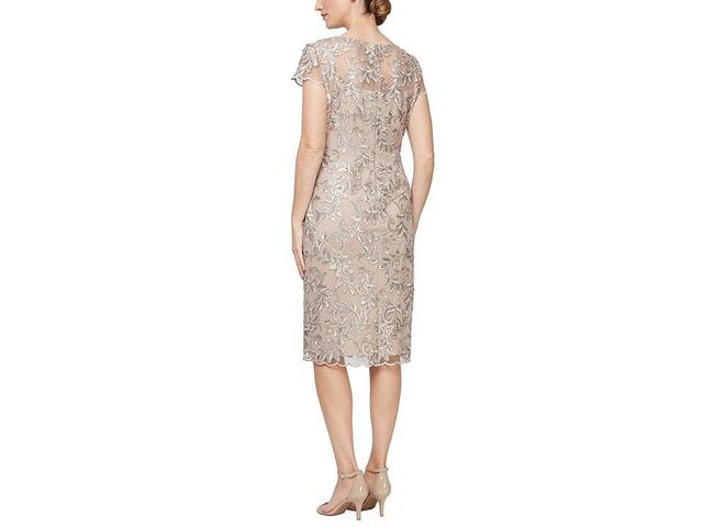 Alex Evenings Embroidered Illusion Yoke Sequin Sheath Cocktail Dress Product Image