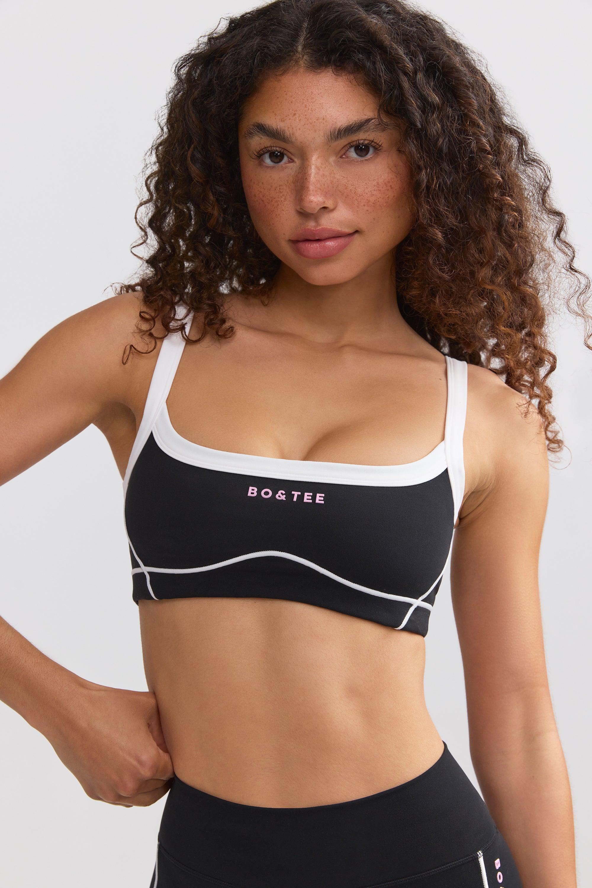 Soft Active Contrast-Trim Sports Bra in Black Product Image