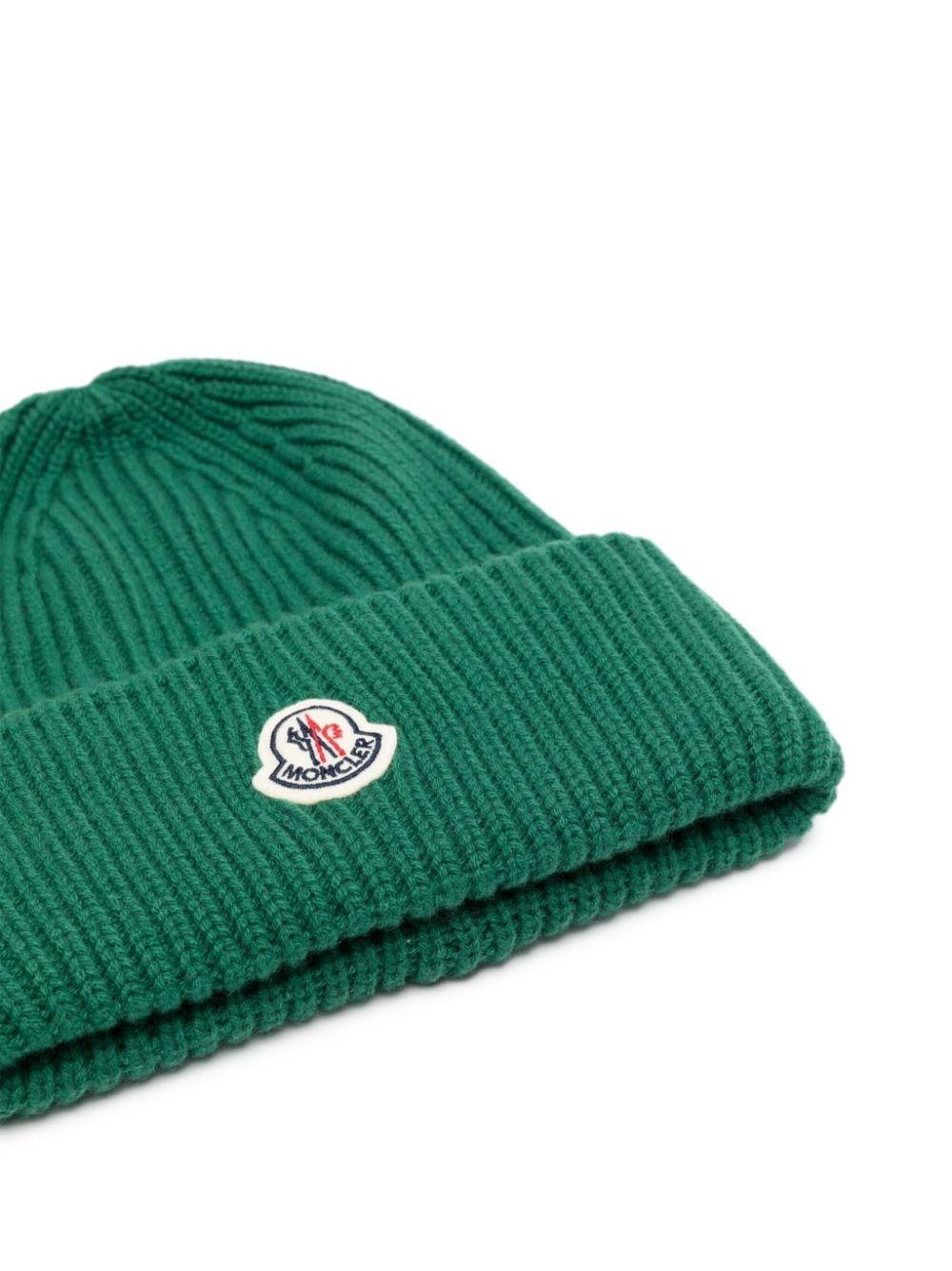 Logo-patch Fisherman's-knit Beanie In Green Product Image