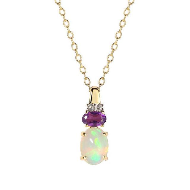 14k Gold Over Silver Opal, Amethyst & White Topaz Pendant Necklace, Womens Gold Tone Product Image