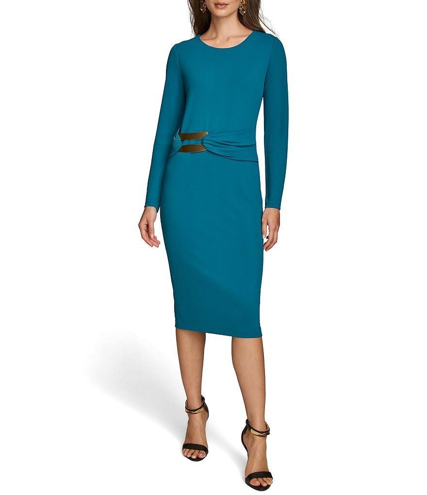 Donna Karan Crew Neck Long Sleeve Hardware Detail Dress Product Image