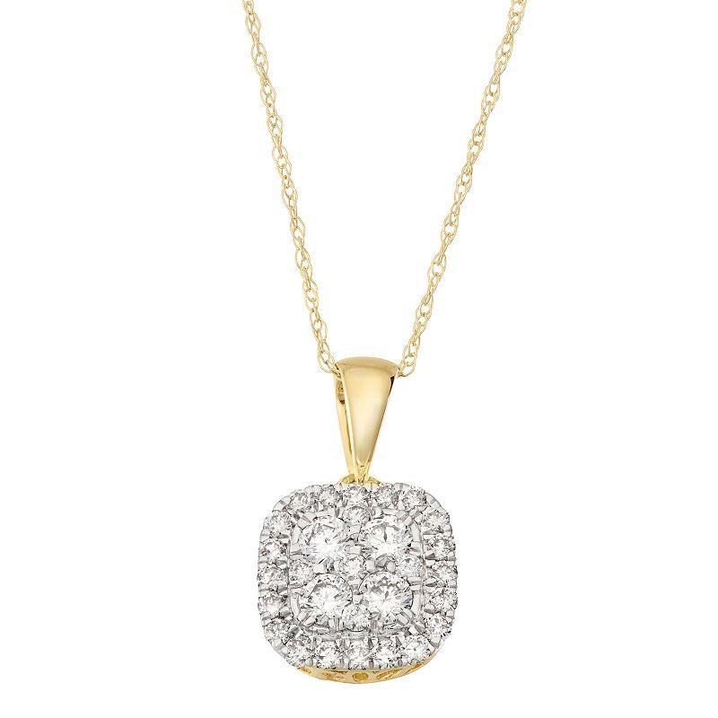 14k Gold 1/2 Carat T.W. Diamond Cluster Cushion Pendant Necklace, Womens 10k Gold Product Image