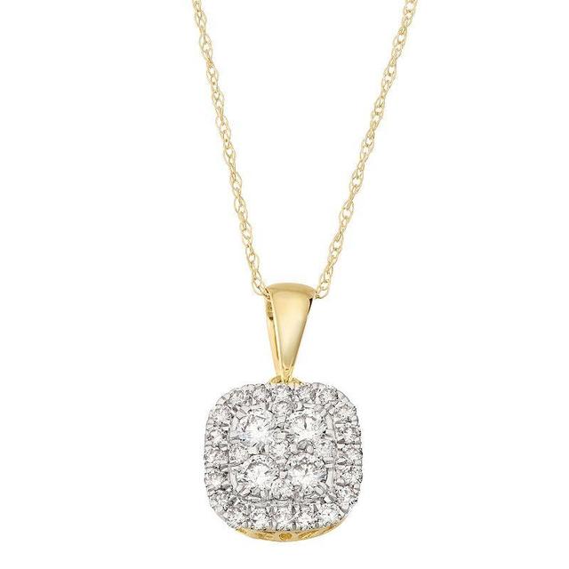 14k Gold 1/2 Carat T.W. Diamond Cluster Cushion Pendant Necklace, Womens 10k Gold Product Image