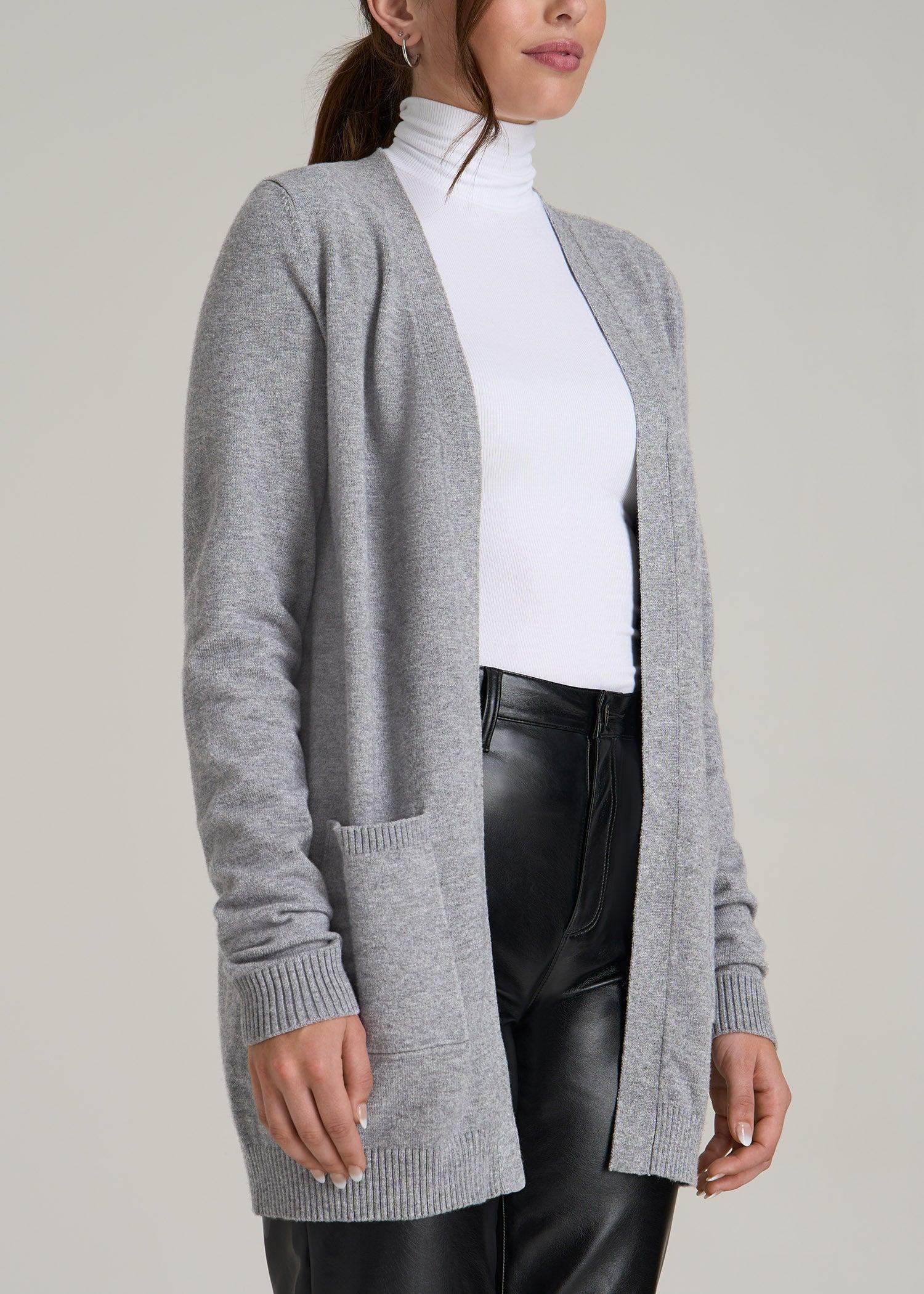 Open-Front Long Cardigan Sweater for Tall Women in Ash Grey Mix Female Product Image