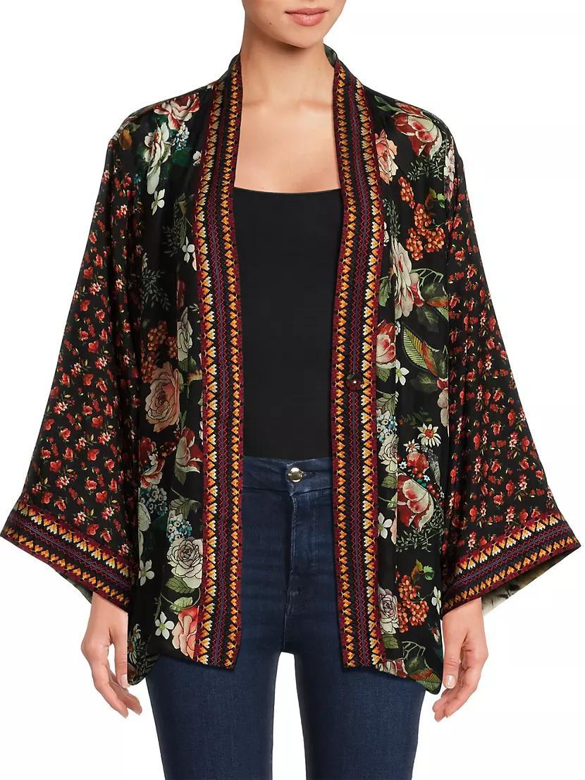 Attar Printed Silk Reversible Kimono-Style Jacket Product Image