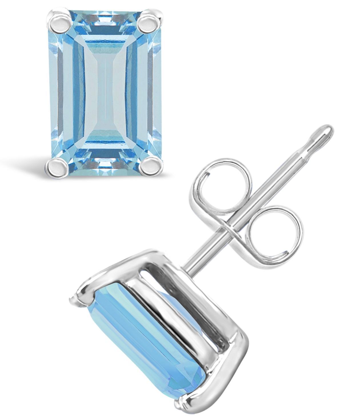 Celebration Gems 14k Gold Emerald Cut Aquamarine Stud Earrings, Womens, Blue Product Image