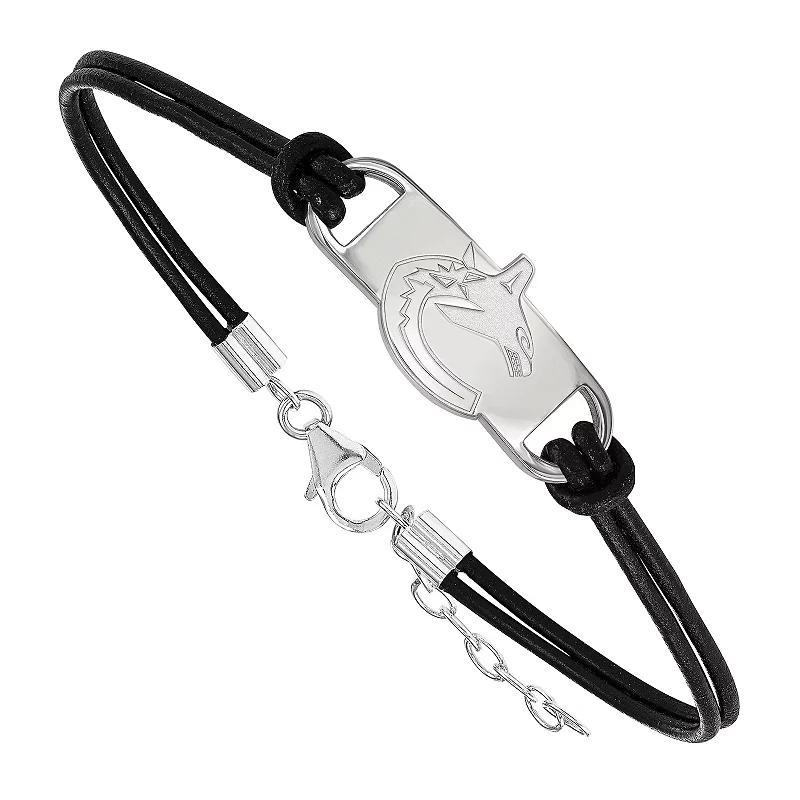 LogoArt Vancouver Canucks Sterling Silver Black Leather Bracelet, Womens Product Image