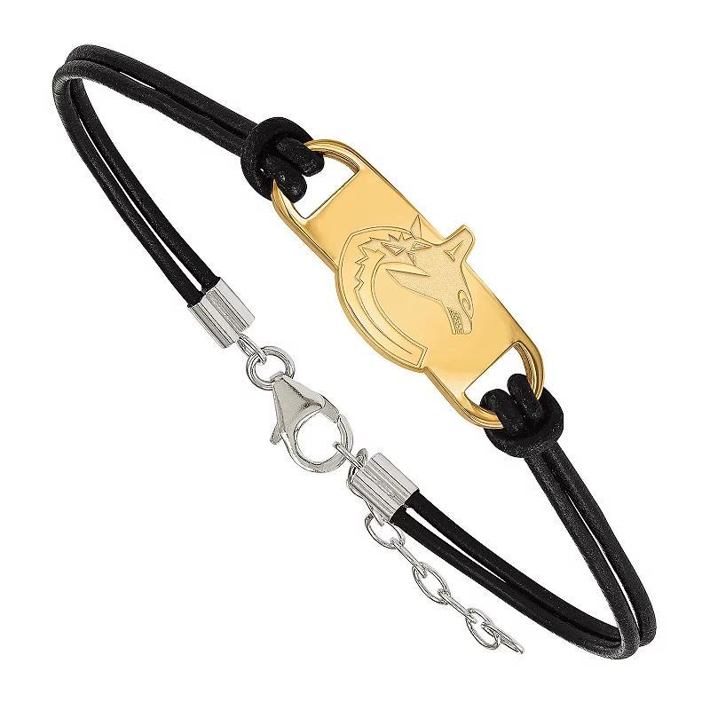 LogoArt Vancouver Canucks Sterling Silver Black Leather Bracelet, Womens Goldtone Product Image