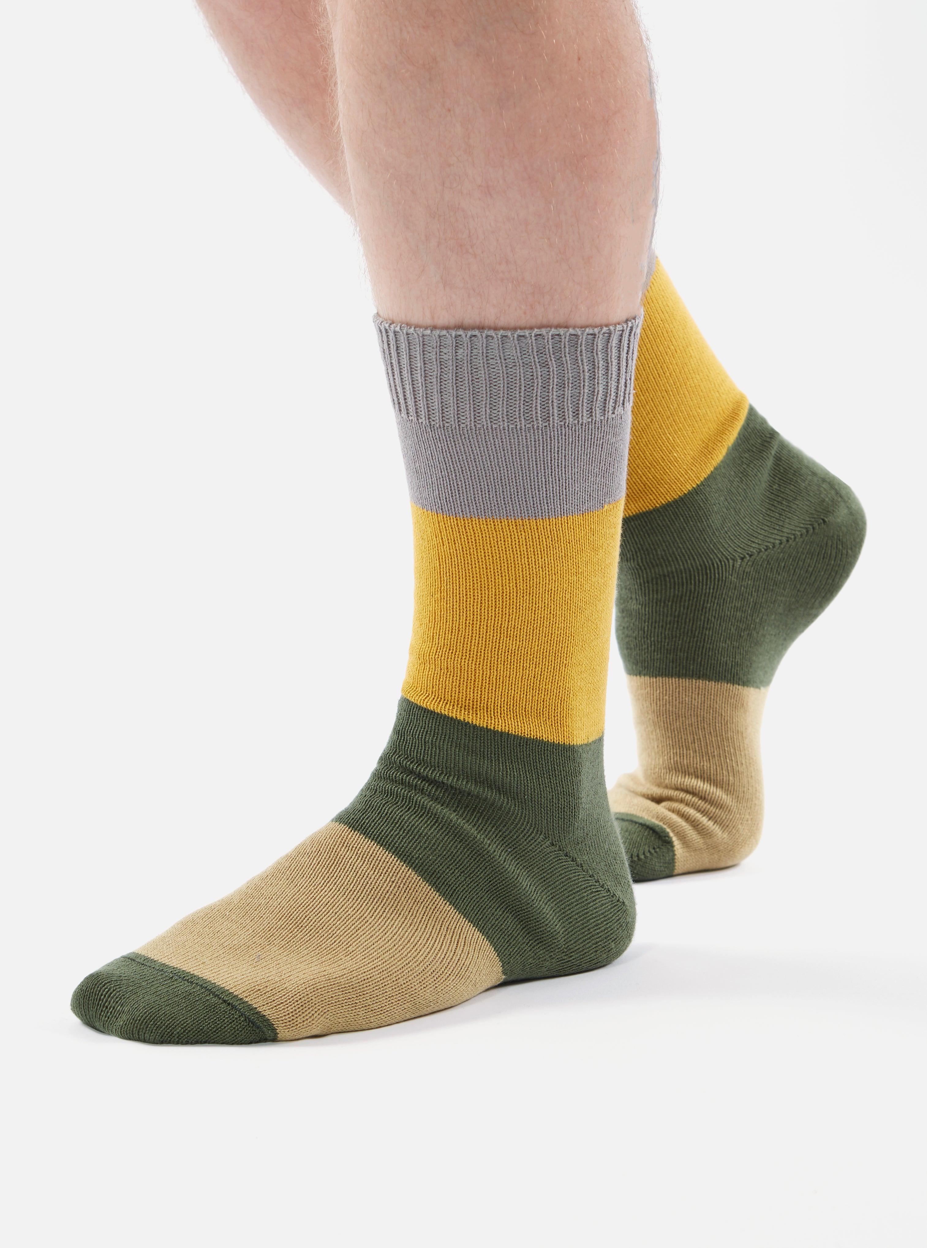 Universal Works Bold Stripe Sock in Grey/Gold Cotton Product Image